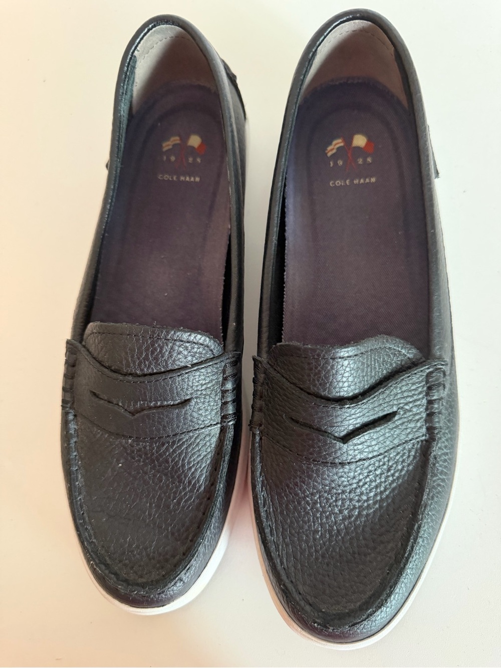 Cole Haan Black Pebbled Leather Slip-On Penny Loafers